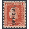 NEW ZEALAND - 1916 1/- vermilion KGV, perf. 14:14½, overprinted OFFICIAL, MH – SG # O105b