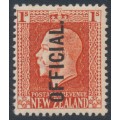 NEW ZEALAND - 1916 1/- vermilion KGV, perf. 14:14½, o/p OFFICIAL, MH – SG # O105b