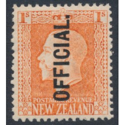 NEW ZEALAND - 1916 1/- orange-red KGV, perf. 14:14½, o/p OFFICIAL, MH – SG # O105ba