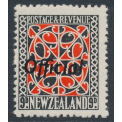 NEW ZEALAND - 1943 9d scarlet/black Maori Design, perf. 14:15, o/p OFFICIAL, MH – SG # O130