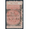 NEW ZEALAND - 1882 9/- orange QV Stamp Duty, perf. 12:12, NZ star watermark (6mm), used – SG # F18