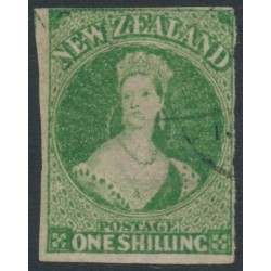 NEW ZEALAND - 1864 1/- green QV Chalon, imperforate, NZ watermark, used – SG # 100