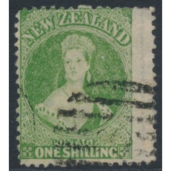 NEW ZEALAND - 1864 1/- yellow-green QV Chalon, perf. 12½, star watermark, used – SG # 125