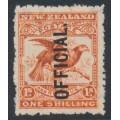 NEW ZEALAND - 1907 1/- orange-red Kea & Kaka, o/p OFFICIAL, MH – SG # O65