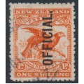 NEW ZEALAND - 1907 1/- orange-red Kea & Kaka, o/p OFFICIAL, used – SG # O65