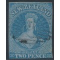 NEW ZEALAND - 1856 2d blue QV Chalon, no watermark, imperforate, blue paper, used – SG # 5