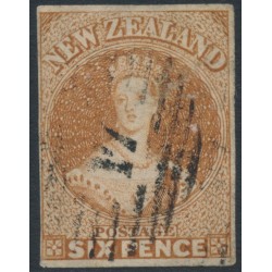 NEW ZEALAND - 1857 6d brown QV Chalon, no watermark, imperforate, used – SG # 13