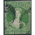 NEW ZEALAND - 1862 1/- green QV Chalon, star watermark, rouletted, used – SG # 56