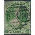 NEW ZEALAND - 1864 1/- green QV Chalon, NZ watermark, imperforate, used – SG # 100