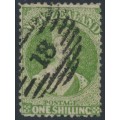 NEW ZEALAND - 1864 1/- yellow-green QV Chalon, perf. 12½, star watermark, used – SG # 125