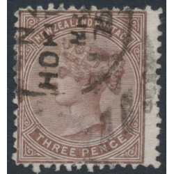 NEW ZEALAND - 1874 3d brown QV (1st Sideface), NZ star watermark, perf. 12½, used – SG # 154
