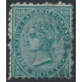NEW ZEALAND - 1875 1/- green QV (1st Sideface), blued paper, perf. 10:12½, used – SG # 177