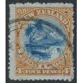 NEW ZEALAND - 1903 4d blue/brown on blue Lake Taupo, reversed watermark, used – SG # 322x