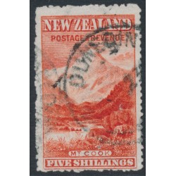 NEW ZEALAND - 1906 5/- red Mount Cook, NZ star watermark, perf. 14, used – SG # 329