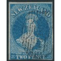 NEW ZEALAND - 1862 2d deep blue QV Chalon, star watermark, imperforate, used – SG # 36