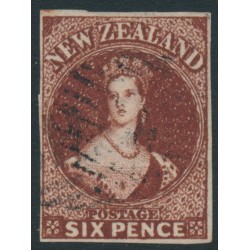 NEW ZEALAND - 1863 6d red-brown QV Chalon, imperforate, star watermark, used – SG # 43