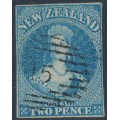 NEW ZEALAND - 1857 2d blue QV Chalon, no watermark, imperforate, used – SG # 10