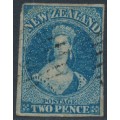 NEW ZEALAND - 1862 2d blue QV Chalon, star watermark, imperforate, used – SG # 36