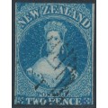NEW ZEALAND - 1862 2d blue QV Chalon, star watermark, imperforate, used – SG # 36