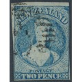 NEW ZEALAND - 1863 2d blue QV Chalon, star watermark, imperforate, used – SG # 38