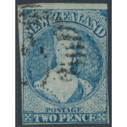 NEW ZEALAND - 1863 2d blue QV Chalon, star watermark, imperforate, used – SG # 38