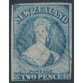 NEW ZEALAND - 1864 2d blue QV Chalon, star watermark, imperforate, used – SG # 39