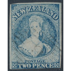 NEW ZEALAND - 1864 2d blue QV Chalon, star watermark, imperforate, used – SG # 39