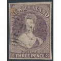 NEW ZEALAND - 1863 3d brown-lilac QV Chalon, star watermark, imperforate, used – SG # 40