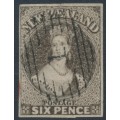 NEW ZEALAND - 1862 6d black-brown QV Chalon, star watermark, imperforate, used – SG # 41
