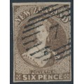 NEW ZEALAND - 1862 6d dull brown QV Chalon, star watermark, imperforate, used – SG # 42