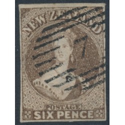 NEW ZEALAND - 1862 6d dull brown QV Chalon, star watermark, imperforate, used – SG # 42