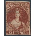 NEW ZEALAND - 1863 6d deep red-brown QV Chalon, imperforate, star watermark, used – SG # 43