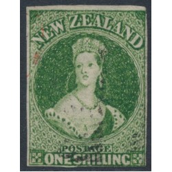 NEW ZEALAND - 1862 1/- deep green QV Chalon, imperforate, star watermark, used – SG # 46