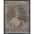 NEW ZEALAND - 1862 6d black-brown QV Chalon, imperforate, no watermark, used – SG # 85
