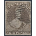 NEW ZEALAND - 1862 6d black-brown QV Chalon, imperforate, no watermark, used – SG # 85