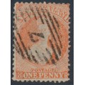 NEW ZEALAND - 1866 1d orange-vermilion QV Chalon, perf. 12½, star watermark, used – SG # 111