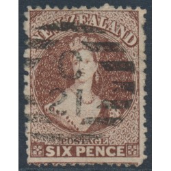 NEW ZEALAND - 1867 6d brown QV Chalon, perf. 12½, star watermark, used – SG # 122a