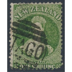 NEW ZEALAND - 1864 1/- green QV Chalon, perf. 12½, star watermark, used – SG # 124