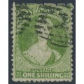 NEW ZEALAND - 1864 1/- yellow-green QV Chalon, perf. 12½, star watermark, used – SG # 125