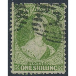 NEW ZEALAND - 1864 1/- yellow-green QV Chalon, perf. 12½, star watermark, used – SG # 125