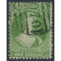 NEW ZEALAND - 1864 1/- yellow-green QV Chalon, perf. 12½, star watermark, used – SG # 125