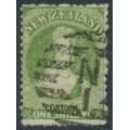 NEW ZEALAND - 1864 1/- yellow-green QV Chalon, perf. 12½, star watermark, used – SG # 125