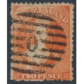 NEW ZEALAND - 1873 2d vermilion QV Chalon, retouched, perf. 12½, no watermark, used – SG # 138a