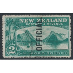 NEW ZEALAND - 1907 2/- blue-green Milford Sound, o/p OFFICIAL, used – SG # O66