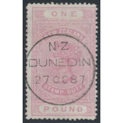 NEW ZEALAND - 1886 £1 pink QV Stamp Duty, perf. 12½:12½, NZ star watermark (6mm), used – SG # F33 