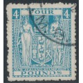 NEW ZEALAND - 1952 £4 light blue Fiscal Coat of Arms, used – SG # F210