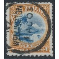 NEW ZEALAND - 1903 4d blue/brown Lake Taupo, mixed perf. 14:11, used – SG # 342