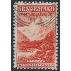 NEW ZEALAND - 1903 5/- vermilion Mt. Cook, single watermark, perf. 11:11, used – SG # 317ba