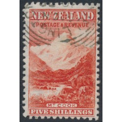 NEW ZEALAND - 1903 5/- vermilion Mt. Cook, single watermark, perf. 11:11, used – SG # 317ba