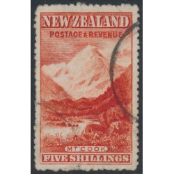 NEW ZEALAND - 1906 5/- red Mount Cook, NZ star watermark, perf. 14, used – SG # 329